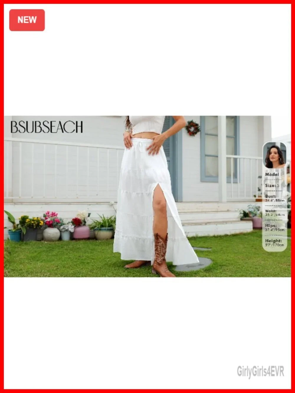 Women Boho Tiered Maxi Skirt High Slit Flowy A-Line Pockets